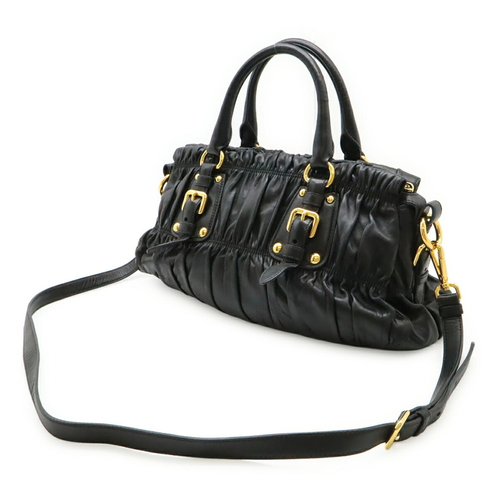 PRADA Gathered Handbag Shoulder Bag Leather NERO Black BN1407 - Picture 3 of 10